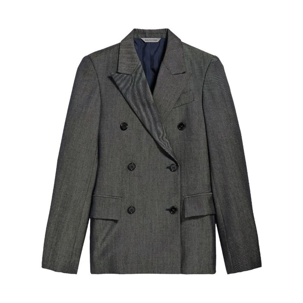 Double-Breasted Tailored Jacket In Wool Twill In Denim Look Women